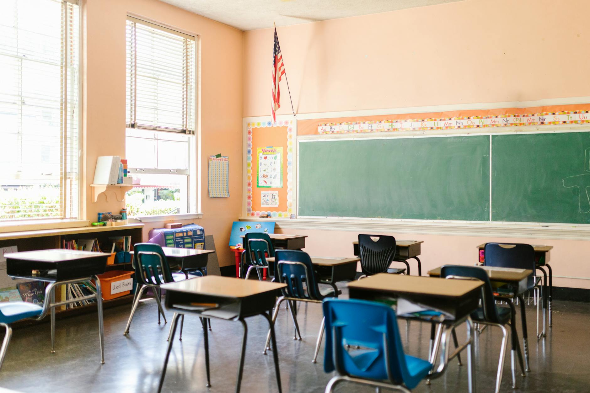 an american flag inside the classroom